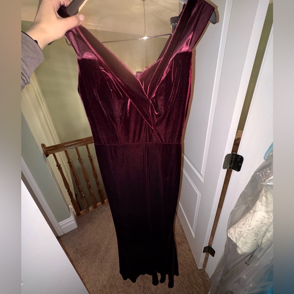 Revelry Bardot Burgundy Velvet Dress